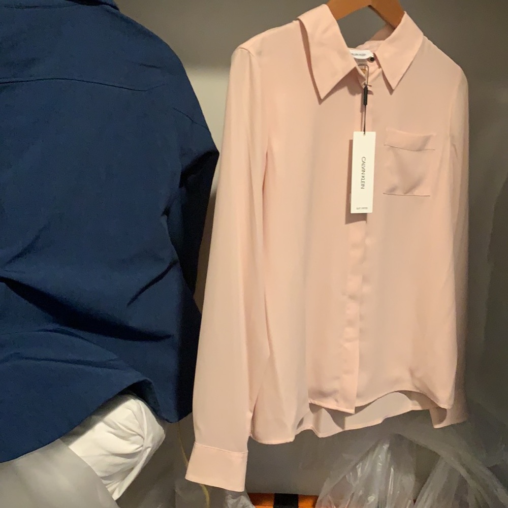 Calvin Klein button up light pink shirt. - Picture 2 of 5